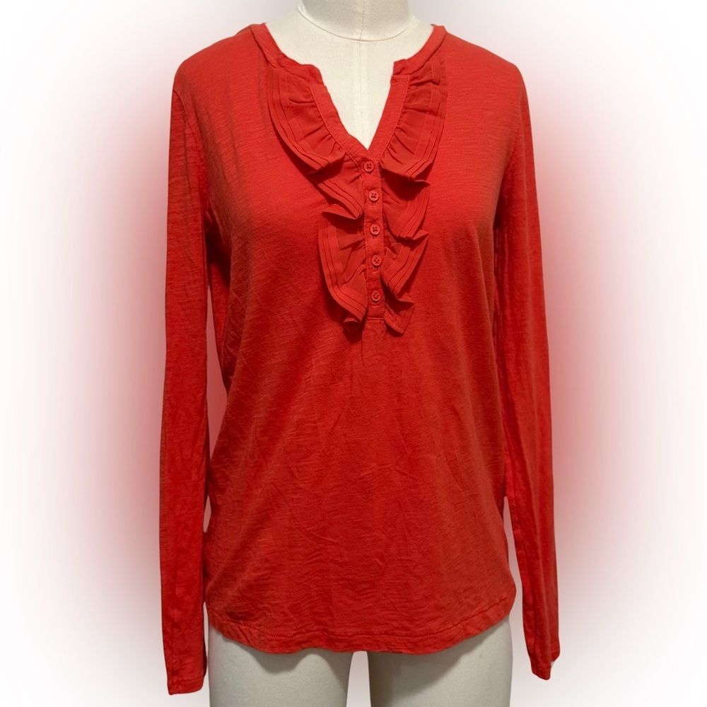 Ann Taylor Loft Women's Redish Ruffle Long Sleeve Top, Size Medium